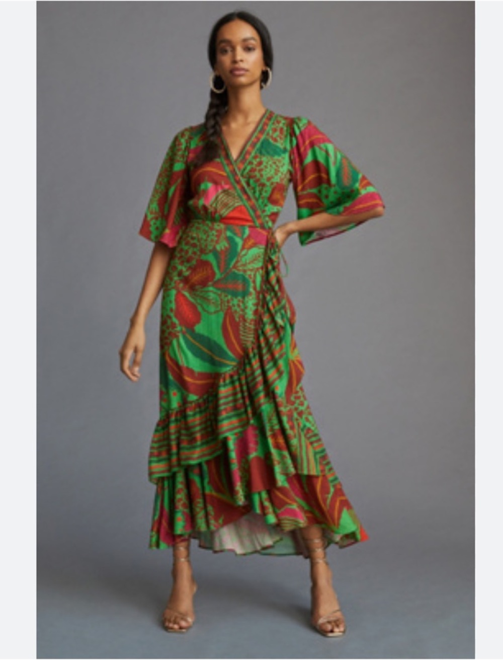 Anthropologie Farm Rio Flutter Sleeve Wrap Maxi Dress